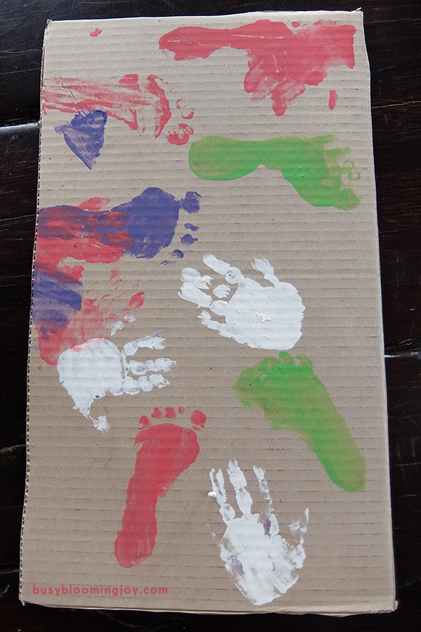 hand and foot printed cardboard for diy gift box