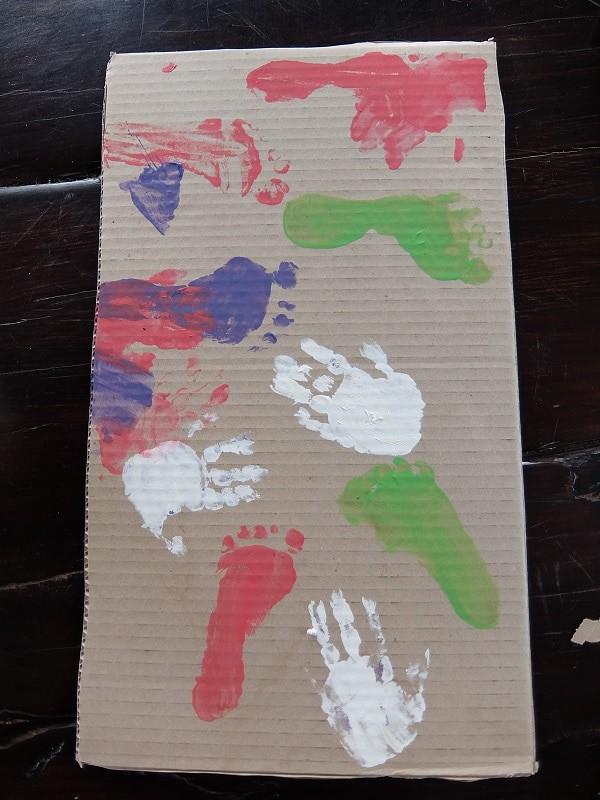 foot and hand printed gift box decorating