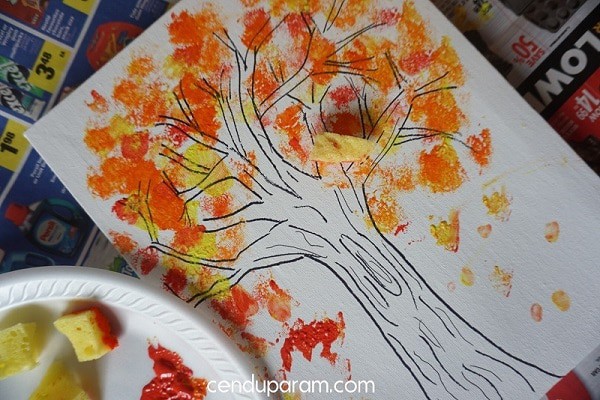 Fall tree painting craft for toddlers