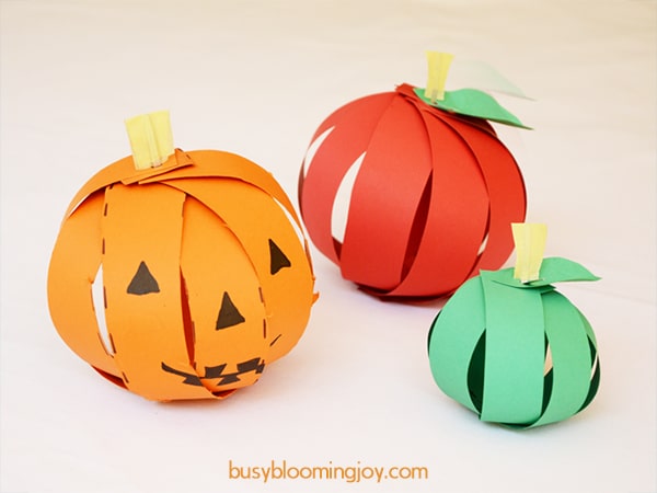 Fall scissor skill 3d apple and pumpking craft for toddlers
