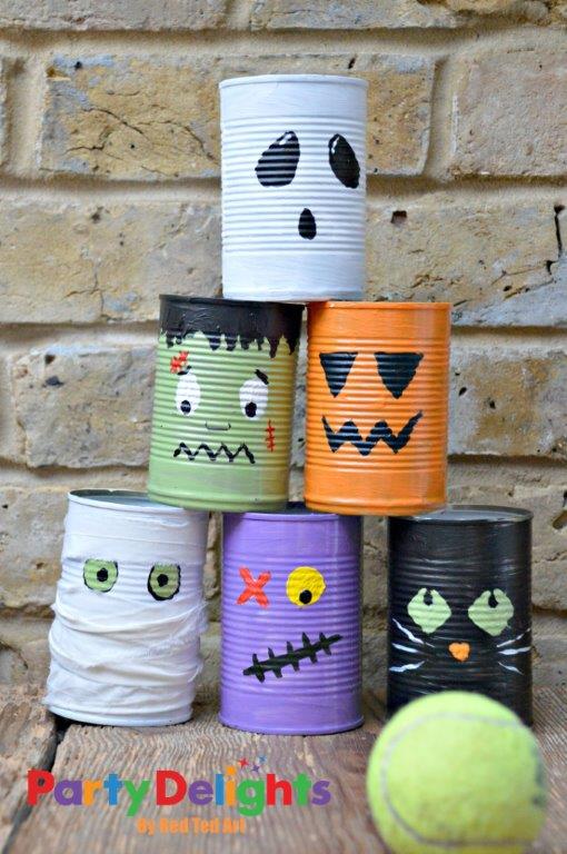 Halloween tin can bowling game for kids