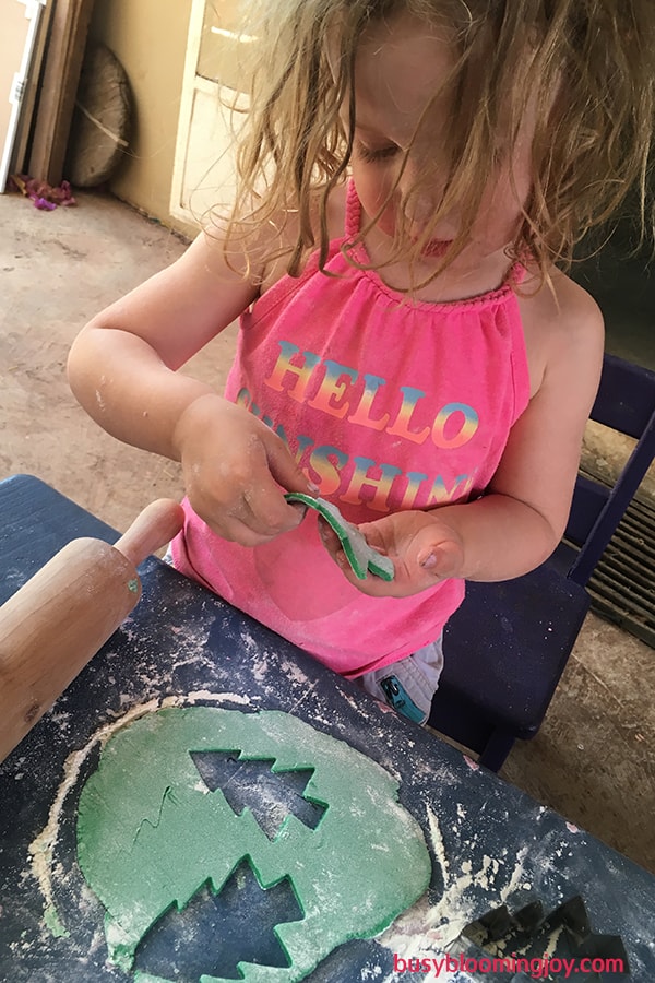 Cutting Christmas tree shape in salt dough craft