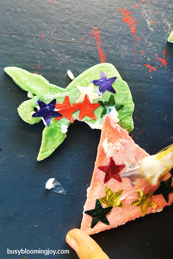 more modge podge on salt dough Christmas tree ornaments