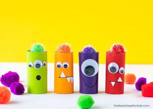 Toilet paper roll monsters for Halloween