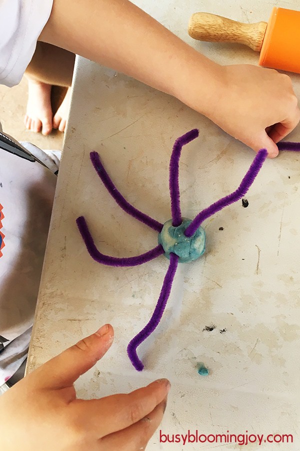 playdough pipe cleaner spider making it