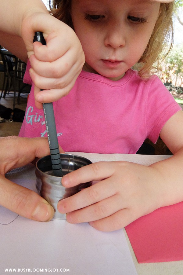 toddler drawing circles for snowman card