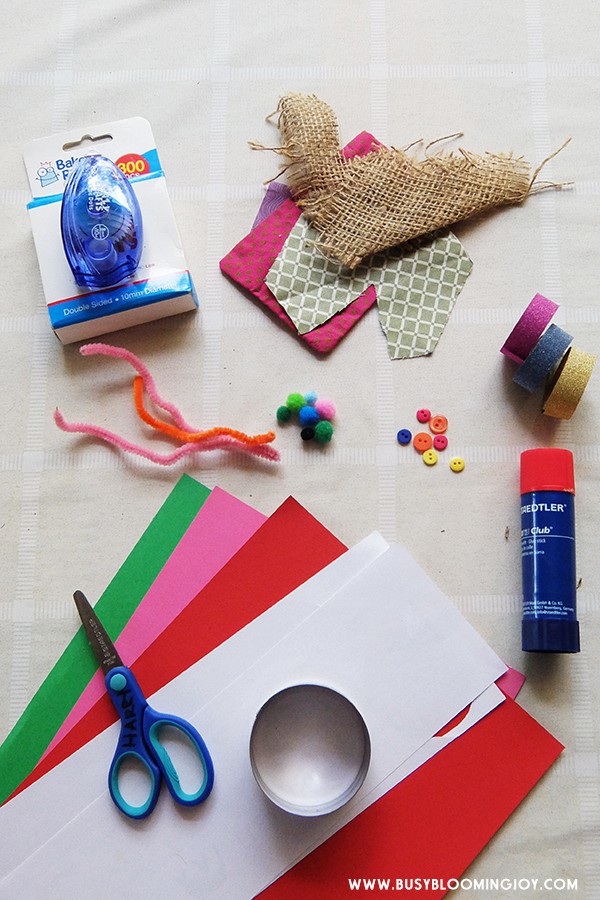 Supplies needed for diy snowman christmas card to make with toddlers