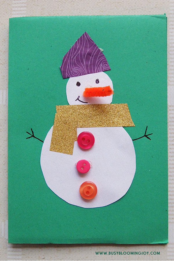 Finished green homemade snowman card