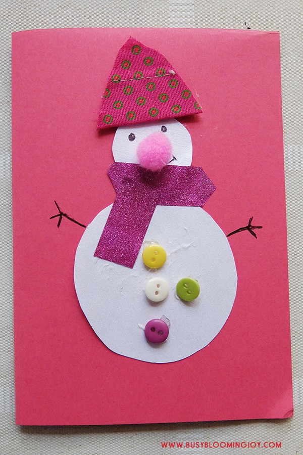 Finished pink homemade snowman card