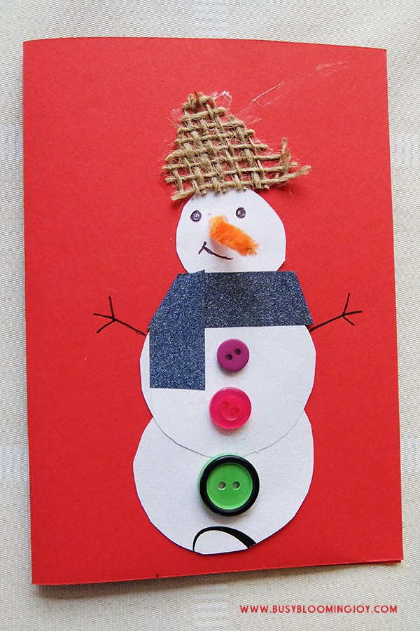 Finished red homemade snowman card