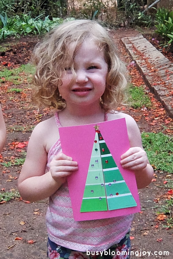 toddler holding paint chip Christmas card