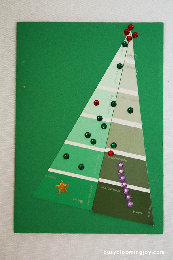 Finished green paintchip christmas card