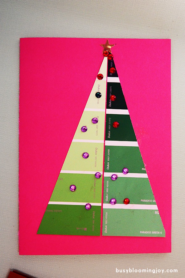 Finished pink paintchip christmas card