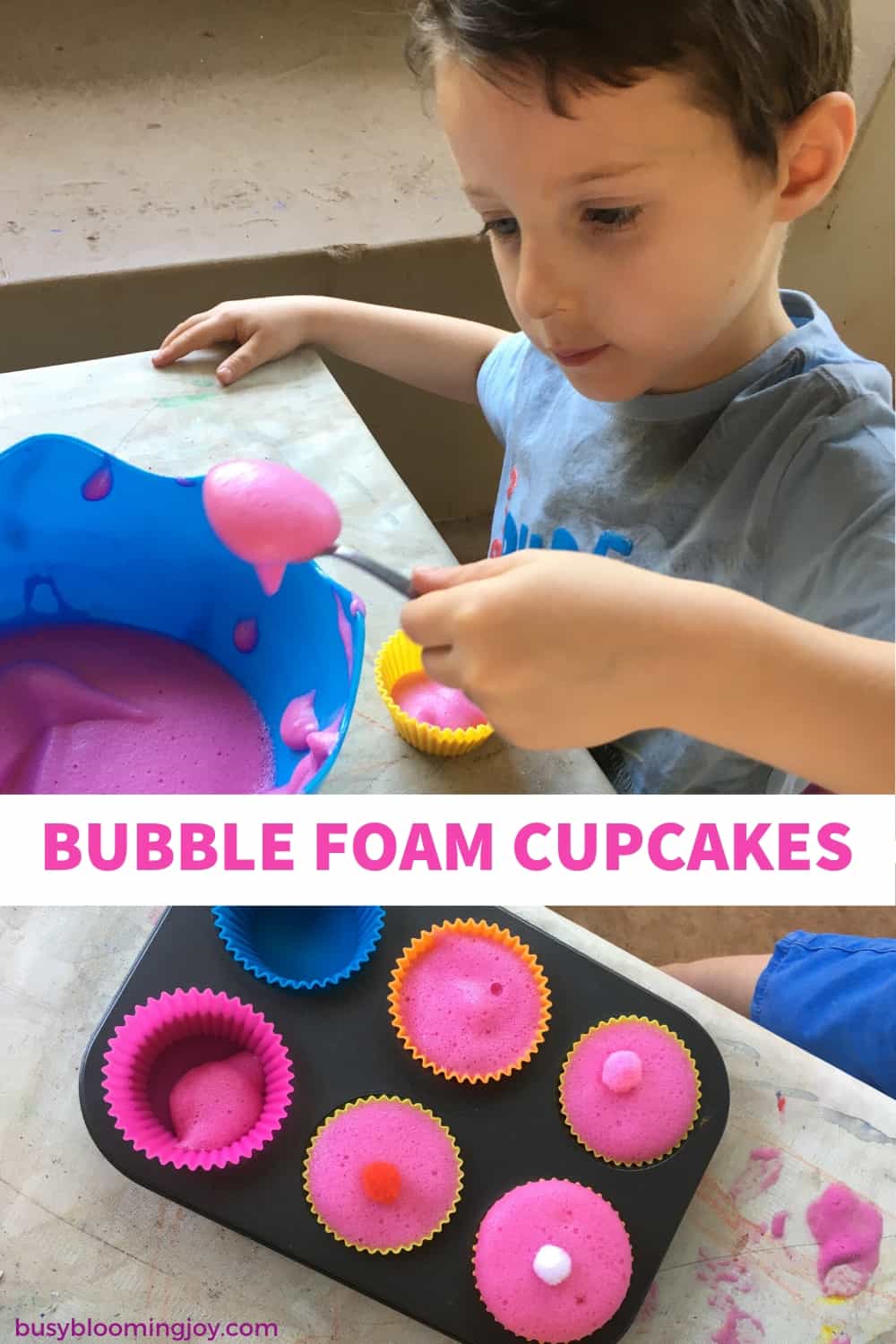 bubble foam cupcakes for preschooler outdoor messy fun activity