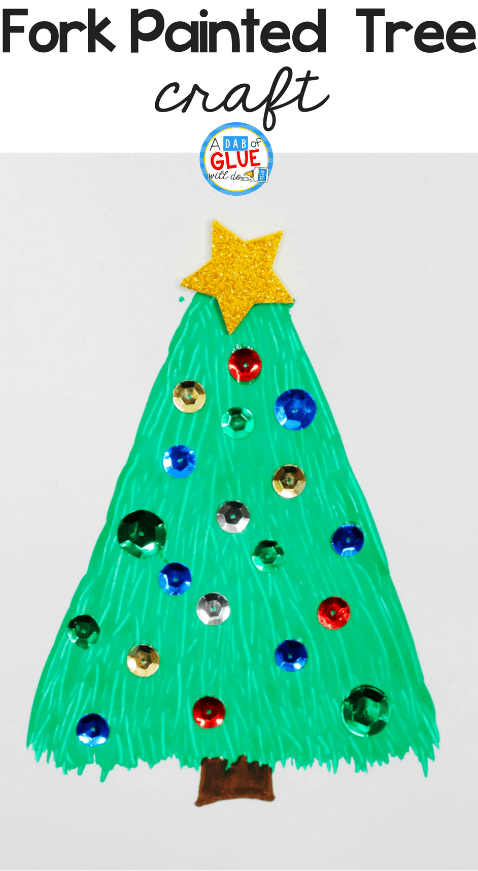 Fork painted Christmas tree craft for preschoolers
