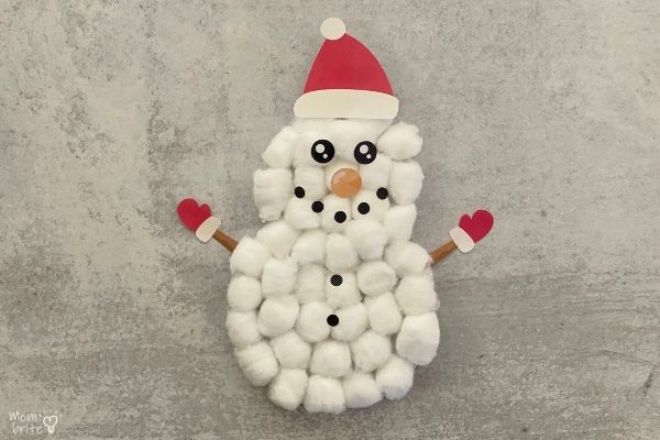 Cotton ball snowman Christmas crafts for toddlers age 1-2