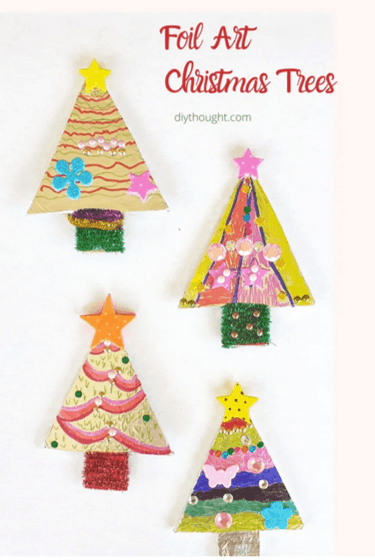 Foil art Christmas trees craft ideas for preschoolers