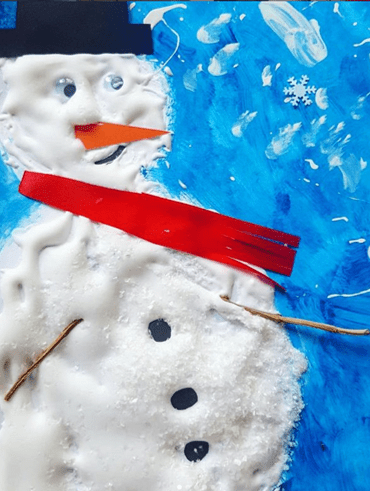 Puffy paint snowman artwork for kids to make this Christmas