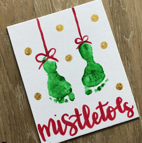 Mistletoes footprint Christmas art projects for preschoolers