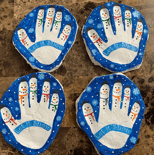Handprint snowman salt dough Christmas craft for preschoolers