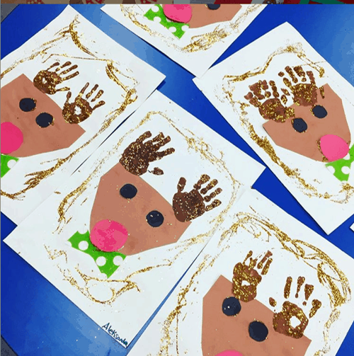handprint Rudolph Christmas crafts for toddlers age 2-3