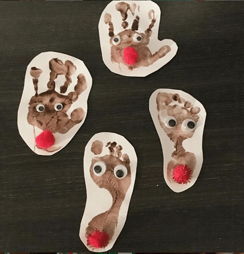 Hand & footprint Rudolf preschool Christmas crafts