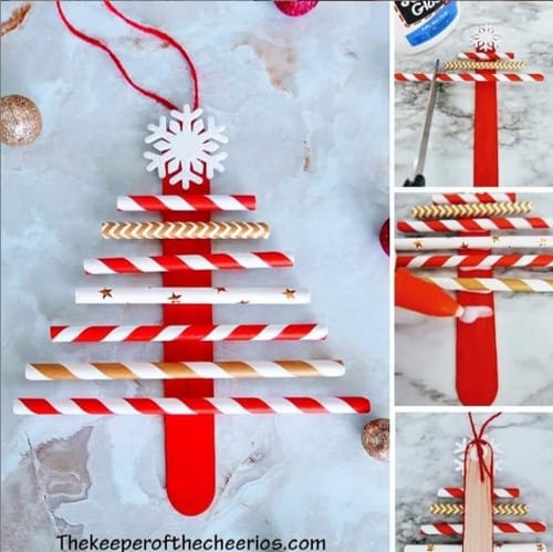 Paper straw Christmas ornament for preschoolers