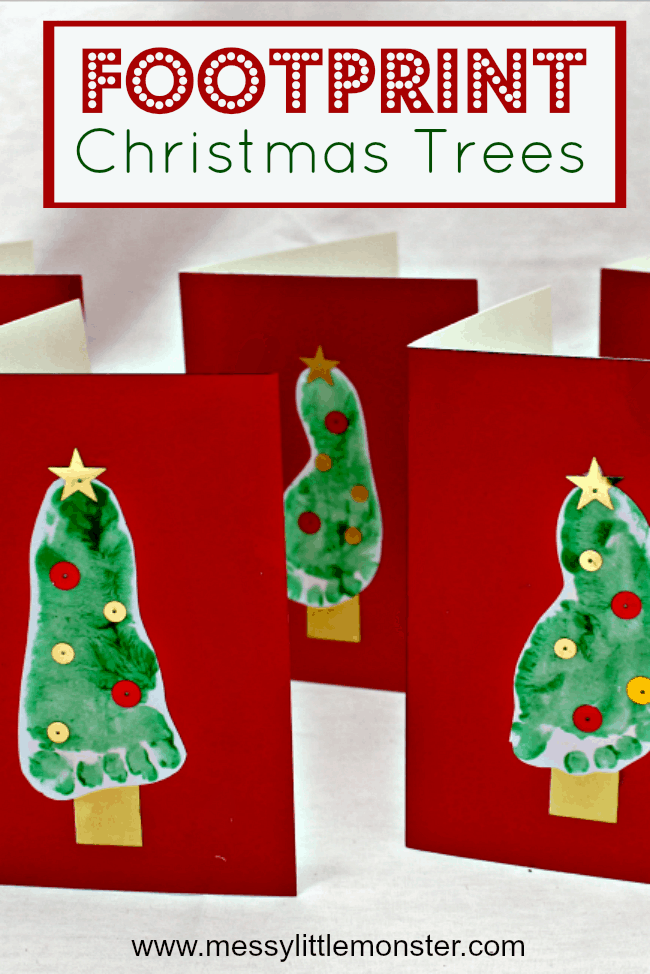 Footprint tree card Christmas crafts for 3 year olds