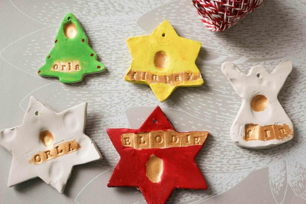 Clay finger print ornaments from Thimble & Twig for an easy Toddler Christmas craft