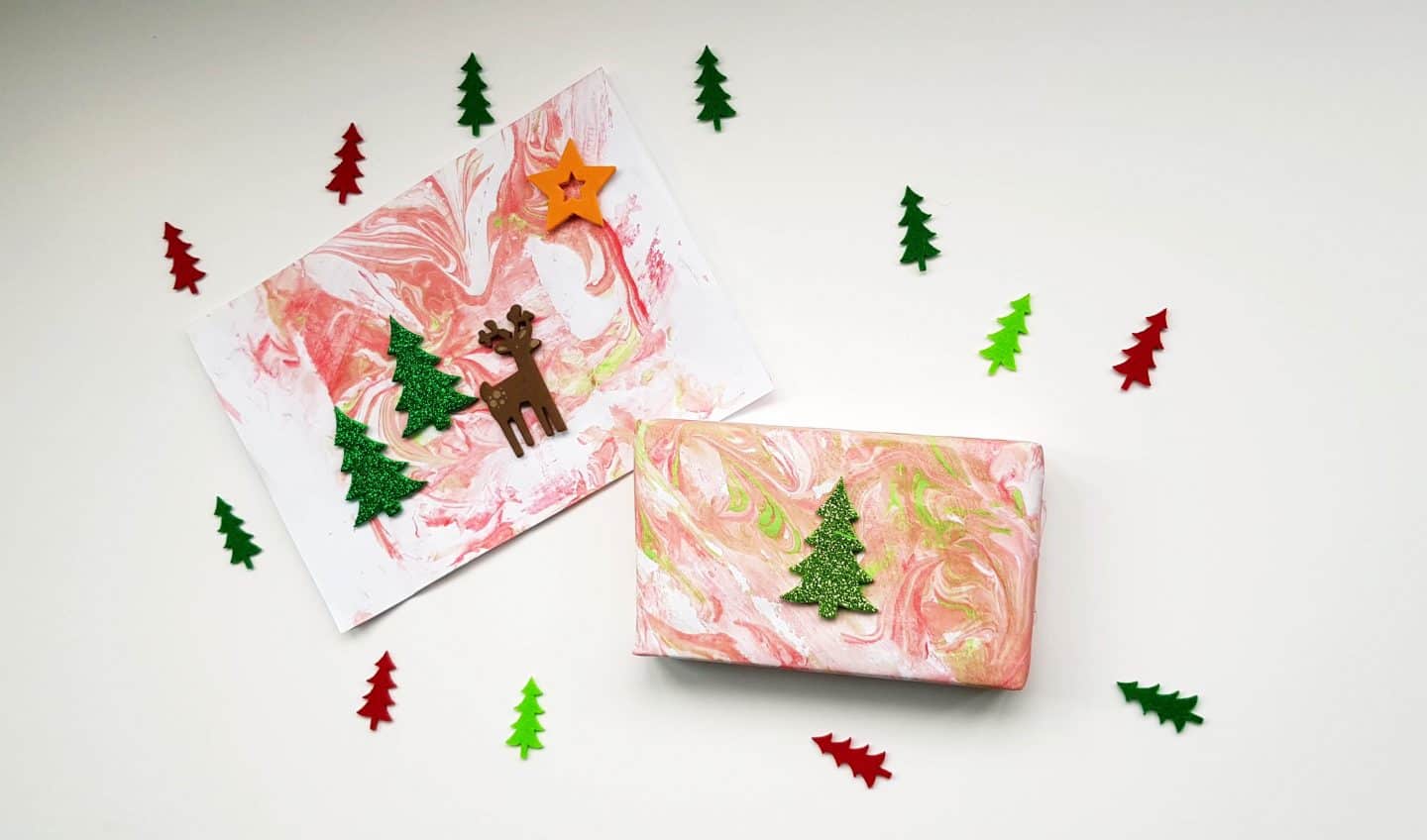 Marbled Christmas card craft for preschoolers