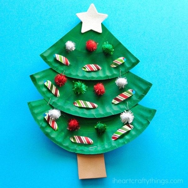 Paper plate Christmas tree craft for preschoolers