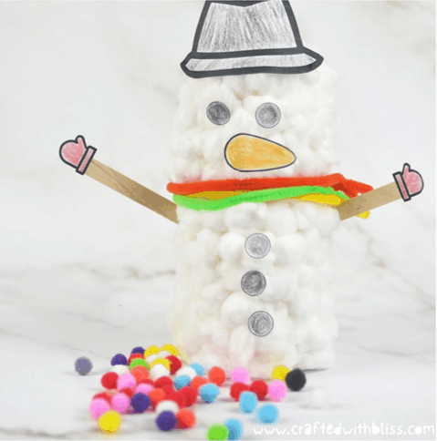 Fluffy snowman craft for preschoolers