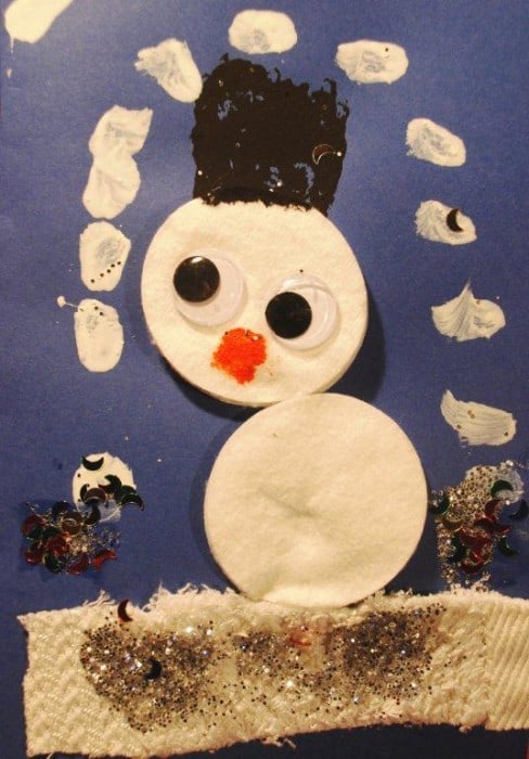 Snowman Christmas card crafts for toddlers age 3-4