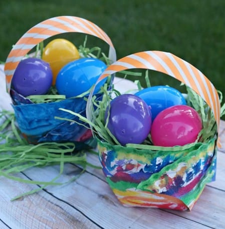 Paper plate Easter basket craft for toddlers