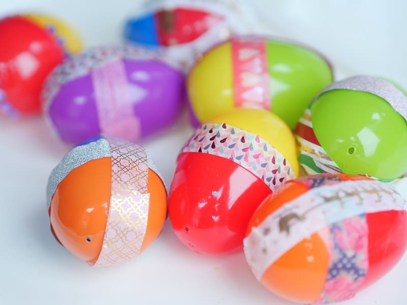 playing with plastic eggs is a fun activity for toddlers and preschoolers
