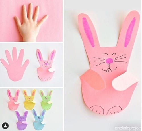 easy Handprint Easter bunny craft for toddlers from @monkeymccoy