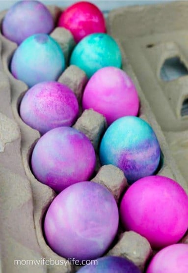 Whipped cream dyed easter eggs from Mom Wife Busy Life