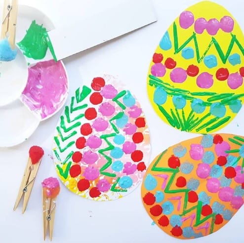 Pompom painted Easter egg craft - easy art activity for 3 year olds toddlers preschoolers