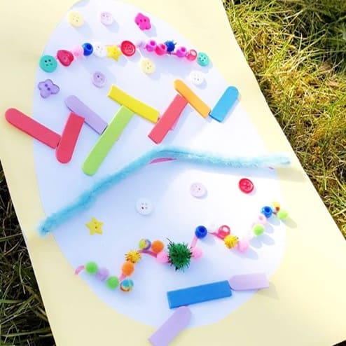 Loose parts Easter egg craft and collage fun for 3 year olds to make