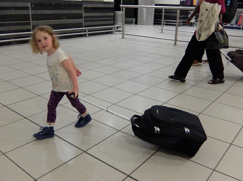 traveling with a newborn - use a backpack or wheelie bag