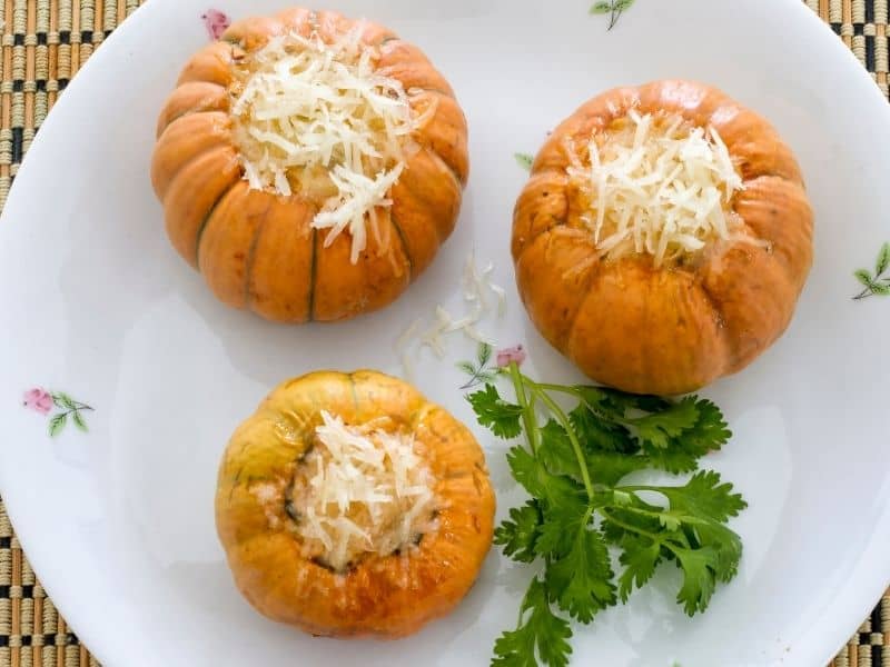 Stuffed mini pumpkin toddler halloween snacks