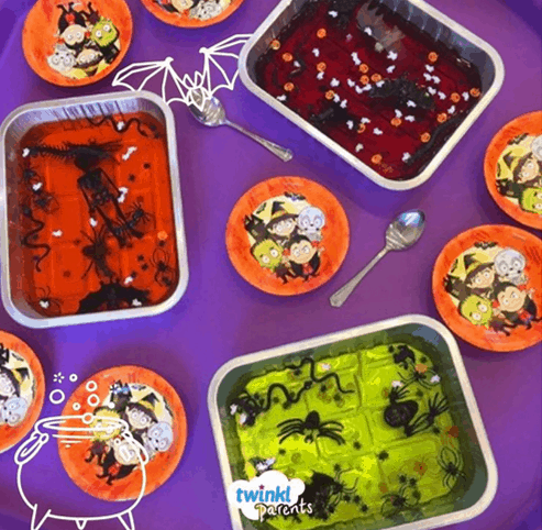 TODDLER Halloween SENSORY ACTIVITY party ideas - jello dig