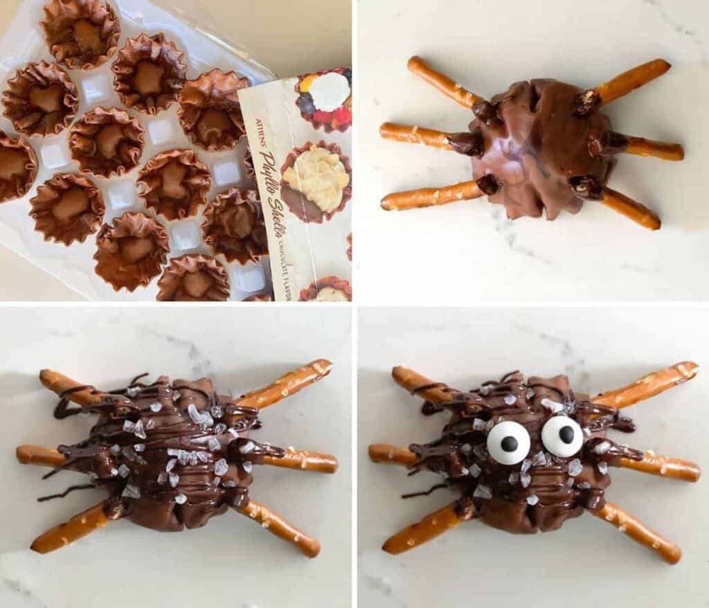 chocolate pretzel spider halloween snacks for toddlers