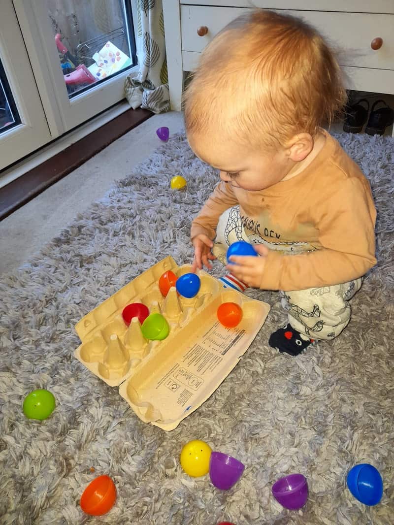 Pack & unpack the eggs from the egg box - fun baby activity for Easter