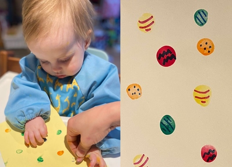 Easter egg art activity for babies thumb print 