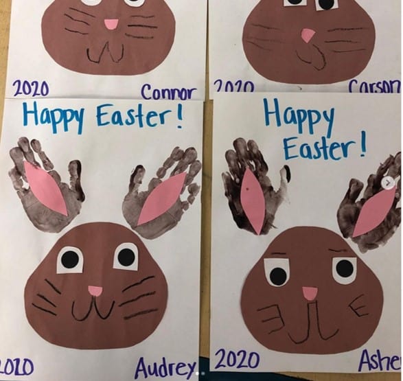 Easter Bunny Handprint Ears for preschoolers from @my.prek.life