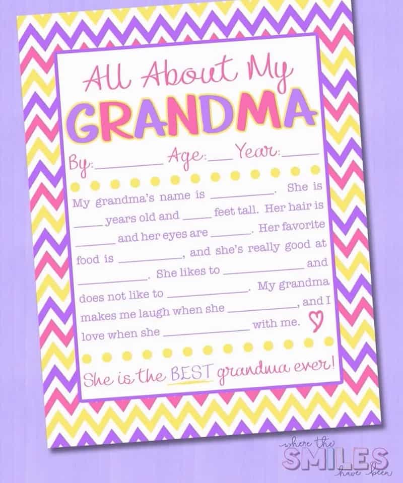 'All About My Grandma' Free Printable (EIGHT Versions) for toddlers on Mothers Day