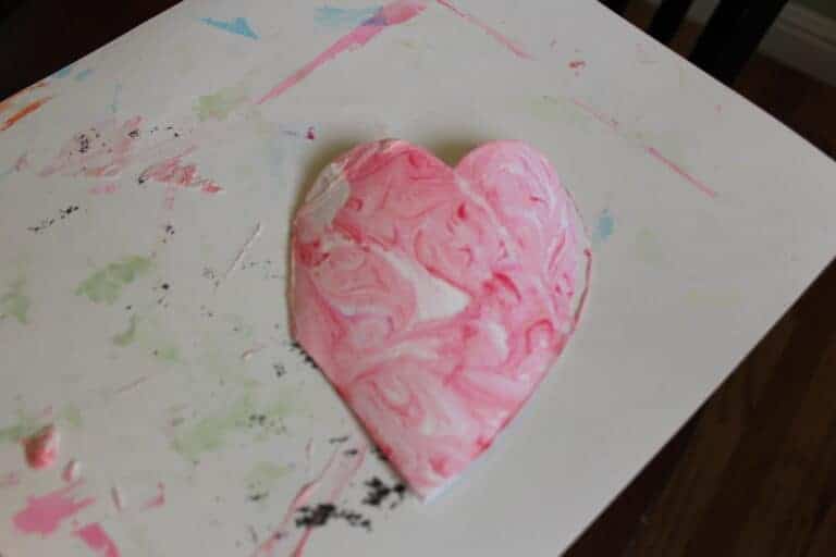 Marbled shaving cream heart art Mothers Day crafts for 2 year olds 