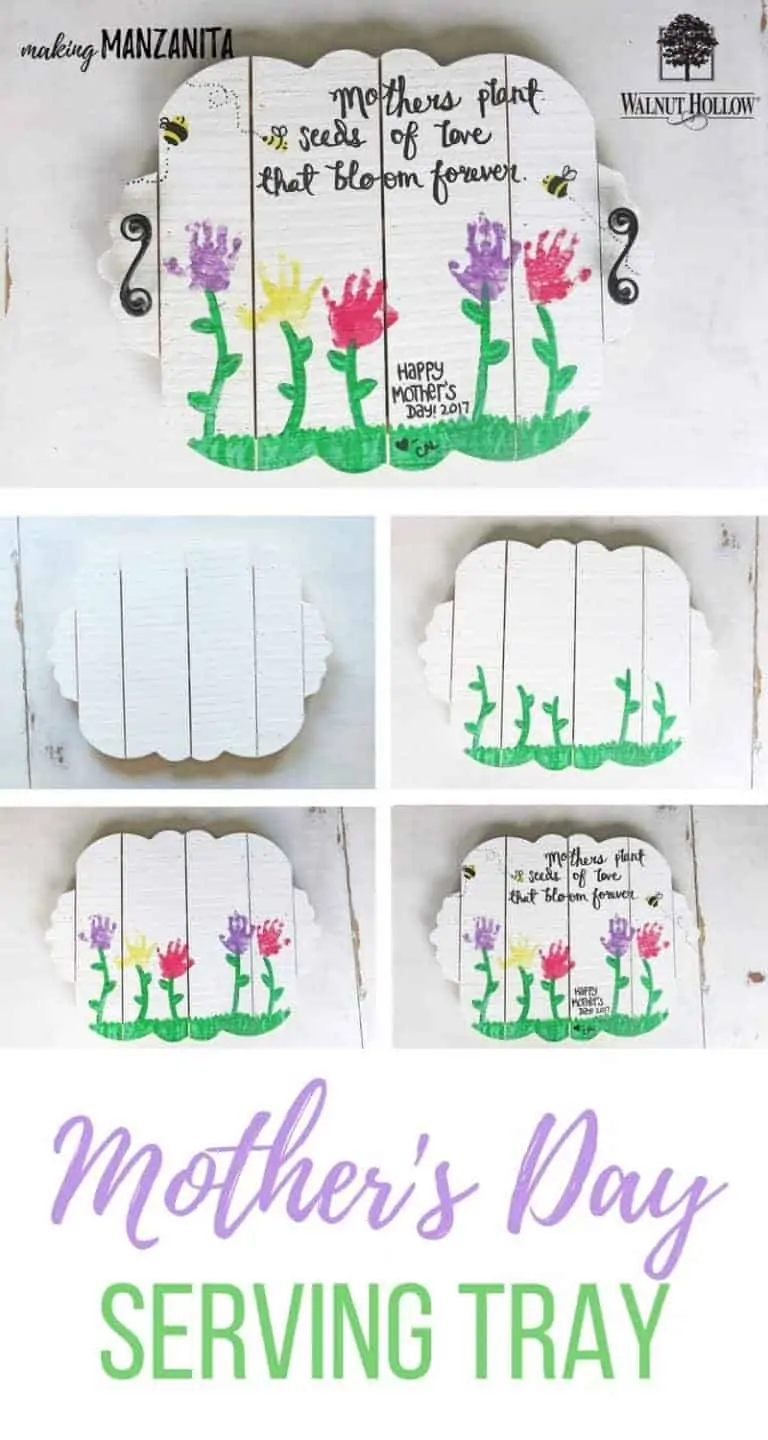 Mother’s Day Serving Tray with Kid’s Handprints diy gift