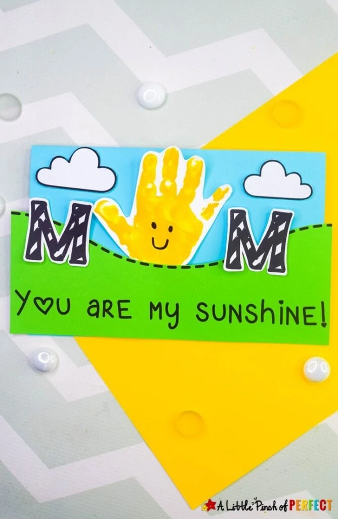 Sunshine Mothers handprint Mothers Day Cardfrom a Little Pinch of Perfect